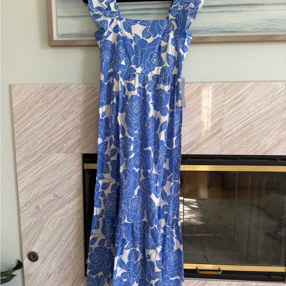 Blue Floral Square-Neck Maxi Dress